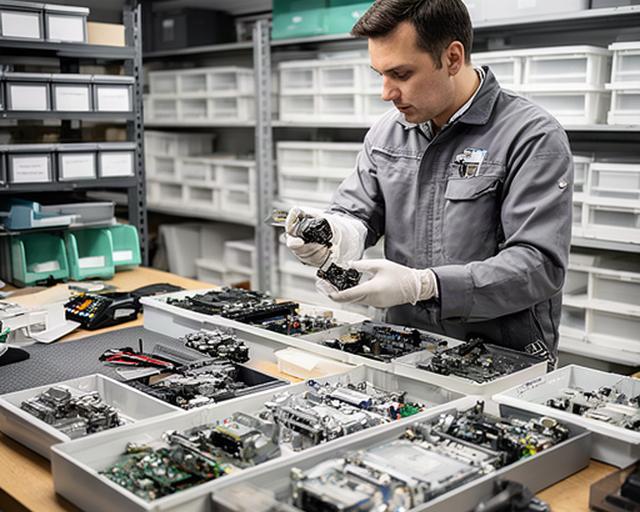 ATM engineer Darren Koh checking replacement parts in a well-organised Singapore workshop